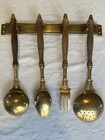 Antique Brass Four Piece French Kitchen Utensil Set With Hanging Rail