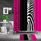 4-piece Bathroom Shower Curtain Set - Rosy Leopard Print  With Rugs And 12 Hooks