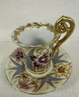 Antique Ovington Bros Austria Hand Painted Demitasse Cup   Saucer Set 