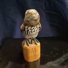 Vintage Hand-carved Painted Wood Owl Figurine On Wooden Base  Approx  4 In Tall