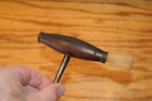 Antique English Corkscrew With Wood Grip   Dusting Brush Barware Signed On Shaft
