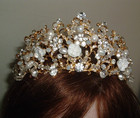Pearl Rose Crystal Bridal Golden Tiara Crown Princess Wedding Prom Headpiece