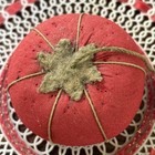 Vintage Sewing Red Tomato Pincushion W  Strawberry Emery On Plastic Doily