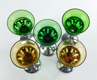 Art Deco Cambridge Glass Farberware Chrome Craft Cocktail Glasses Green   Yellow