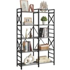 Bookshelf With Double Column  Industrial Double Wide Bookcase With Open Shelves