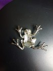 Green Crystal Rhinestone Frog Brooch Pin In Metal With Crystal Accents