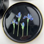 Mcm 60s Otagiri Japan Blue Iris Black Lacquer Coaster Set Of 6 With Holder