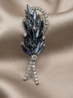 Vintage Silver Rhinestone Marquis Cut Spray wheat Motif Estate Lapel Brooch Pin
