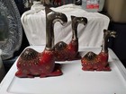 Vintage Hand Carved Wood Camel Sculpture Figure Set Of 3 Caravan Metal Red Black