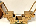 Vintage Hand Painted Wood Sewing Basket Fold Out Box Mexico Mid Century Modern
