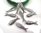 10 Antique Silver Pewter Fish Bead Charms 24x7mm 