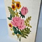 Vintage Handmade Hand Embroidered Flowers Wall Art Framed Wall Hanging Small 5x7