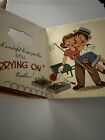 Vintage Mid Century Unused Anniversary Cute Couple Bride   Groom Greeting Card