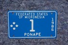 1986 Ponape Motorcycle License Plate Low Digit   1 - Micronesia Island Tag