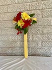 Floral Cemetery Cross  Yellow Zinnias  Red Geraniums  Memorial Grave Decoration