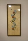 Vintage Chinese japanese Hand-painted Floral Silk Wall Art Framed Vertical Panel