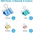 200 Count Colored Binder Clips Assorted Sizes  4 Sizes Large  Medium  Small  Min