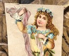 Girl Wearing A Floral Garalnd Victorian Die Cut Scrap Glued On Paper - L4