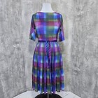 Vintage 60s R k Originals Bateau Neckline Plaid Pleated Midi Dress Belted Mod