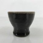 Japanese Ceramic Teacup Vtg Footed Black Gray Yakimono Yunomi Sencha Tc475