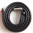 Leather Woven Belt Men s Sz 42 Black Casual Classic Preppy Silver Buckle Genuine