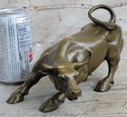 Stock Market Bull Wall Street Finance Decor Signed Art Bronze Sculpture Statue