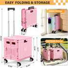 Folding Utility Cart Rolling Crate Handcart Shopping Trolley  Pink
