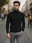 Mens Turtleneck Long Sleeve Shirt - Winter Pullover Sweater For Men