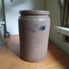 1860s Salt Glaze Stoneware Crock Jar With Cobalt Wiped Decoration Around It
