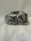 Vintage 1988 Arthur Court Aluminum Bunny Rabbit Trinket Box Red Eyes