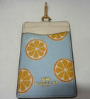 Coach Orange Print Lanyard Badge Id Card Leather 2 3 4   l  X 4   h 