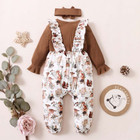 Newborn Infant Baby Outfit Girl Floral Suspend  Romper Bodysuit Headband Clothes