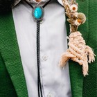 Azora Western Cowboy Bolo Tie Men Leather Adjustable  Turquoise-silver 