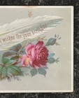 Victorian Embossed Birthday Card Tiny Man With Feather Quill Spills Ink 7 X 3 5