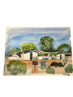 Vintage Mid Century Modern Original Watercolor Architectural Concept Painting