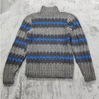 Vintage Hand Made Striped Mock Neck Pullover Sweater Size M Gray Blue Stretch
