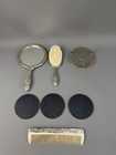 Vintage 3 Piece Dresser Vanity Set Silver Plated Mirror Brush Comb W  Coasters