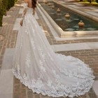Off Shoulder Lace Wedding Dress Appliques A-line Pleated Exquisite Bride Gown