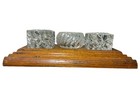 Antique 3 Pressed Glass Ink Pots Inkwell On Wooden Oak Pen Holder Tray