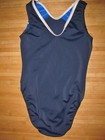 Gk Elite Leotard Cl Childs Large Nylon Spandex Navy Blue With Silver And Sparkle