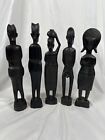 Lot Of 5 Vintage Hand Carved Kenya Wooden Statue Figurine Besmo Tribal Folk Art