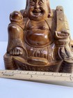 Laughing Buddha  Likely Budai  Hand Carved Teak Wood  With Chinese Inscription