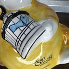 Fitz   Floyd Orange Chubby Tabby Cat Holding Bird Cage Bank Ceramic Cat Lady