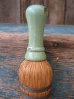 Small Early Antique Round Whisk Broom Original Worn Green Paint Wood Handle