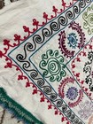 White Uzbek Suzani 120x102 Cm     Handmade Embroidered Textile Wall Hanging
