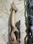 2 Vintage Tobriand Island New Guinea Wood Carvings Female Dog Tribal Art Read