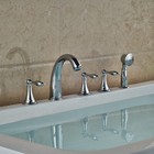 Polished Chrome 5 Holes Roman Tub Bathtub Brass Faucet With Hand Shower Spray 