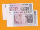2x Zimbabwe  1 Dollar 2007 P-65 Uncirculated Consecutive Pair