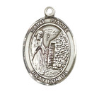 Large Sterling Silver Saint Fiacre Medal Pendant 18  Lobster Claw Chain Necklace