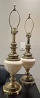 Pair Of Vintage Large Stiffel Brass   Cream Color Porcelain Heavy Table Lamps